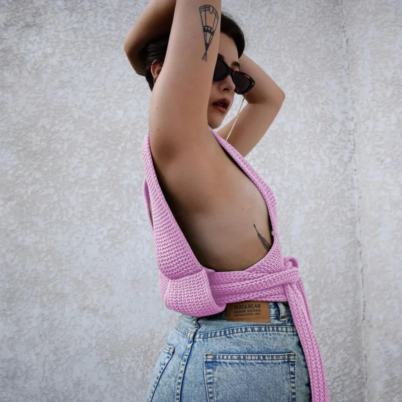 Women Sweater Vest Hollow Out Cross Bandage Diy Sexy Sweater - Image 25