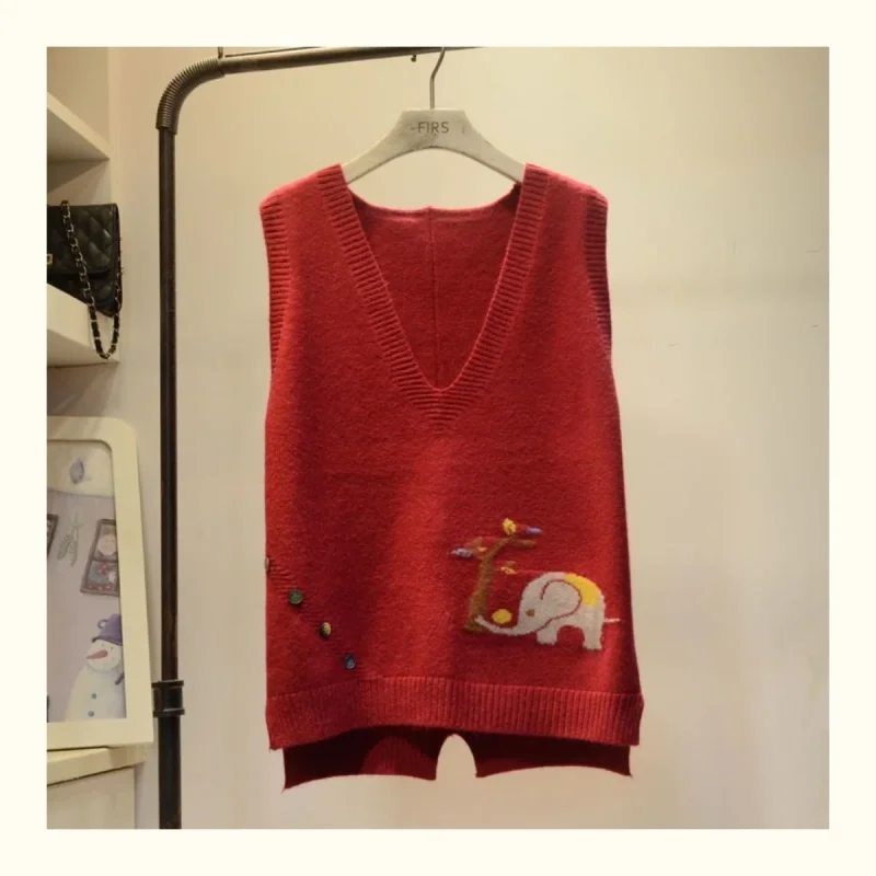 Cute Cartoon Sleeveless V Neck Sweater Vest Women Korean Fashion Knitted - Image 8