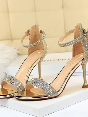 Women Summer Sandals 8.5cm High Heels Rhinestone Crystal