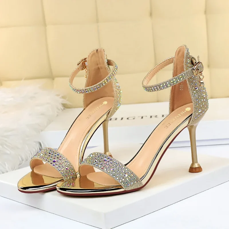 Women Summer Sandals 8.5cm High Heels Rhinestone Crystal