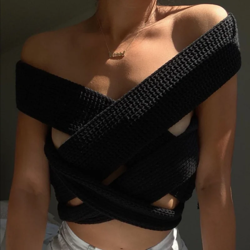 Women Sweater Vest Hollow Out Cross Bandage Diy Sexy Sweater - Image 11