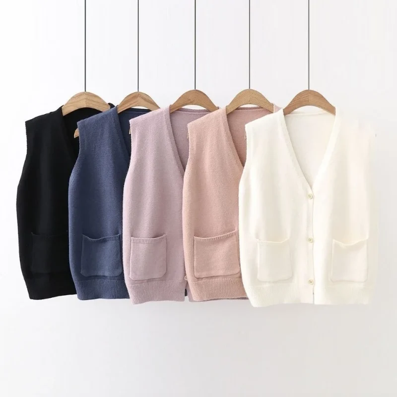 Korean Fashion Women's Knitted Sweaters Vest 2024 New