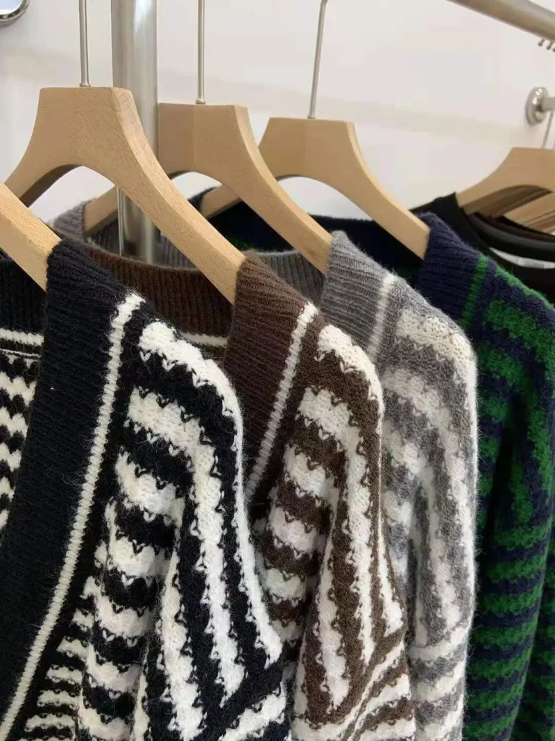 Women Cardigans 2024 Korean Style Striped Knitted Sweater - Image 9