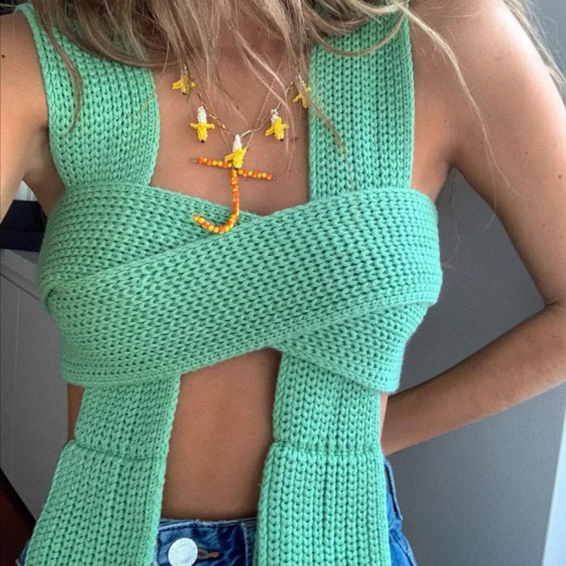 Sleeveless Knitted Crop Sweater Sexy Autumn Summer Fashion - Image 13