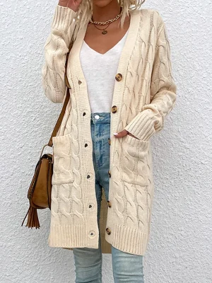 Winter 2024 New Long Cardigan Twist Sweater Knitted Coat