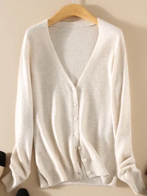 Cashmere Style V Neck Soft Knitted Cardigan 2024 Korean Style