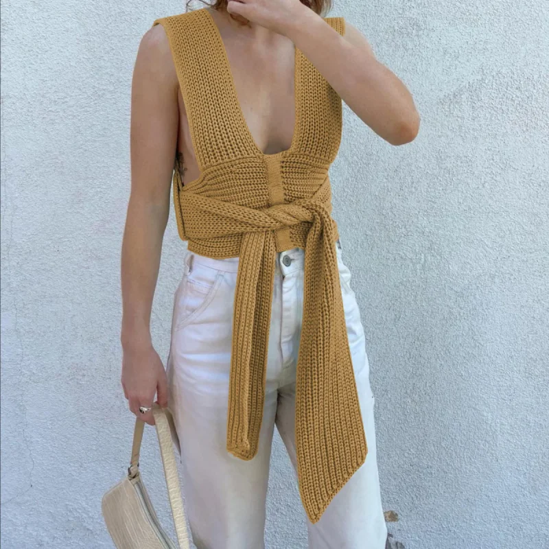 Sleeveless Knitted Crop Sweater Sexy Autumn Summer Fashion - Image 24