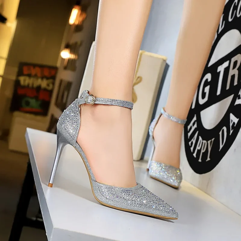 Sexy Women 10cm High Heels Sandals Wedding Glitter Bridal Heels - Image 14