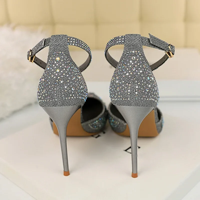 Sexy Women 10cm High Heels Sandals Wedding Glitter Bridal Heels - Image 12