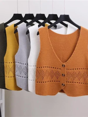 Women Sleeveless Casual Loose Knitted Cardigans Female Short Knitwear