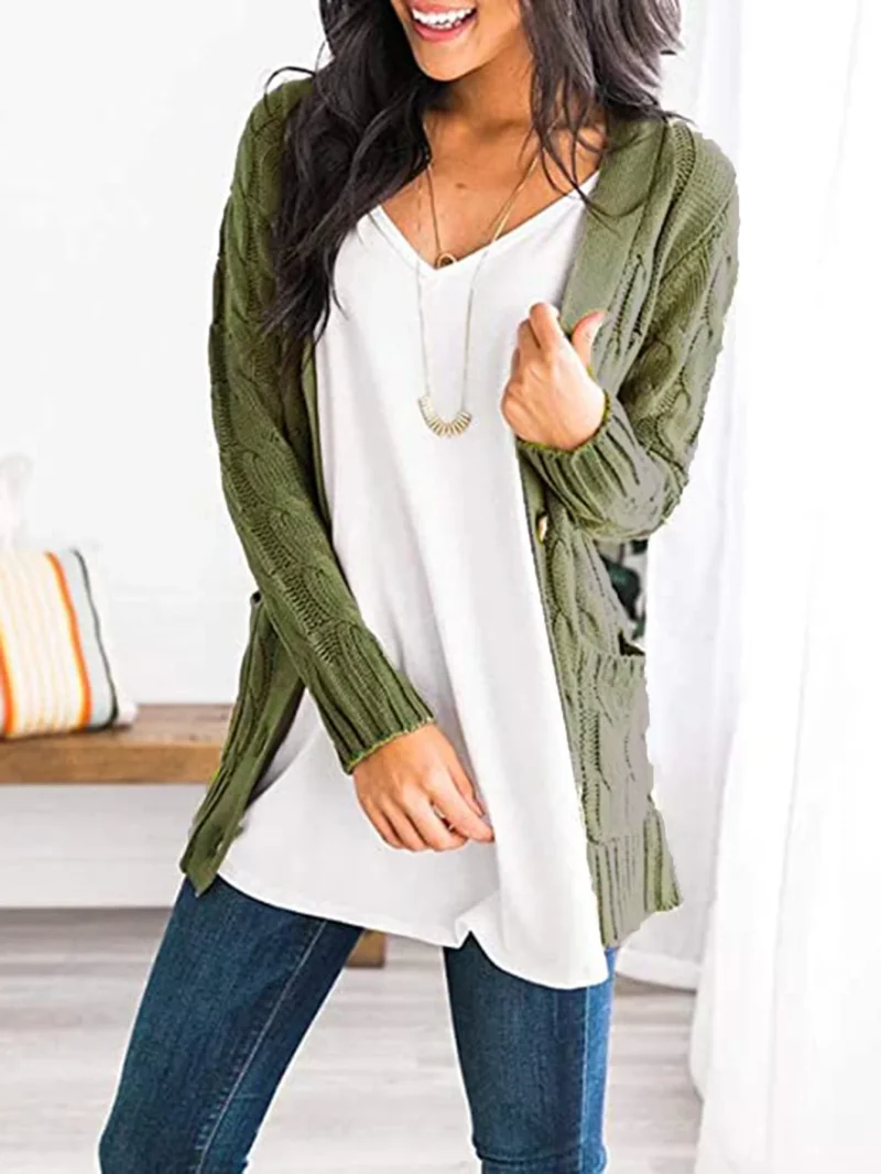 Winter Cardigan Women V Neck Single Breasted Solid Knitted Sweater Coat - Image 13