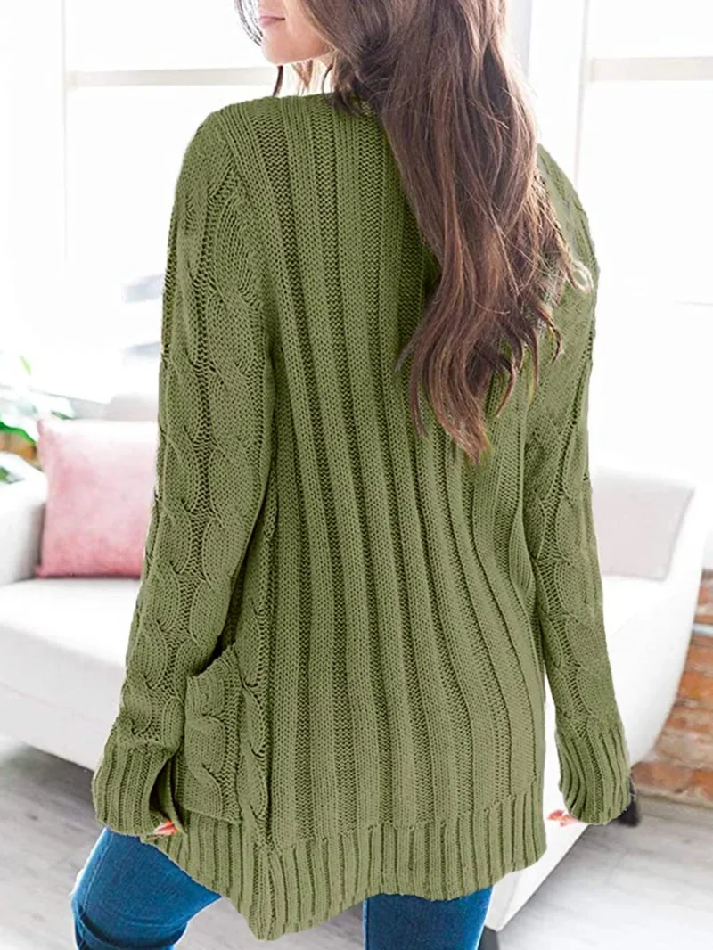 Winter Cardigan Women V Neck Single Breasted Solid Knitted Sweater Coat - Image 14