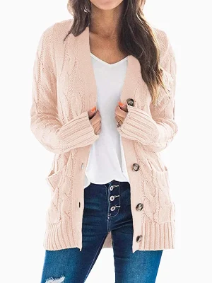 Winter Cardigan Women V Neck Single Breasted Solid Knitted Sweater Coat