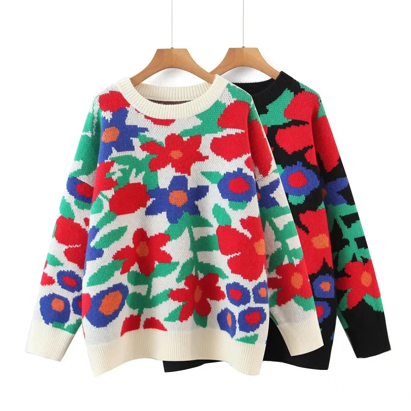 Winter Clothes Big Flower Long Sleeve Knitted Sweater Women Fashion - Image 10