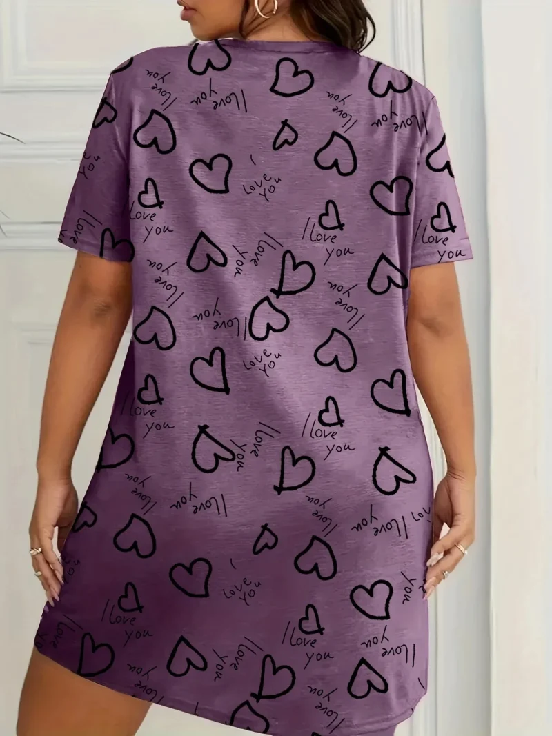 Love Heart 3D Printed Women's Short-sleeved Pajamas Casual - Image 5