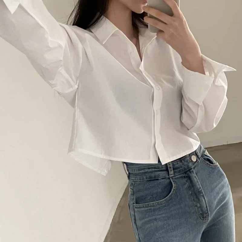 Korean Chic Women Shirts Loose Slit Long Sleeve Female - Image 4