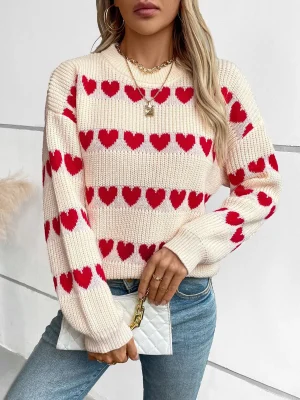 Heart Sweater Female  Long Sleeve Knitwear Warm Casual Jumpers