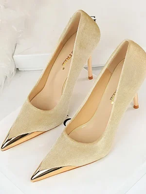 Women 10cm High Heels Evening Green Suede Pumps Scarpins