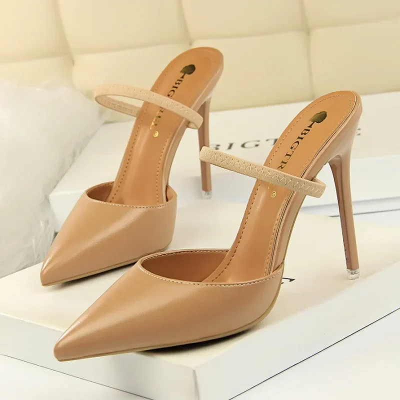 Women 10.5cm High Heels Fashion Slingbacks Mules Slippers Summer Lady - Image 3