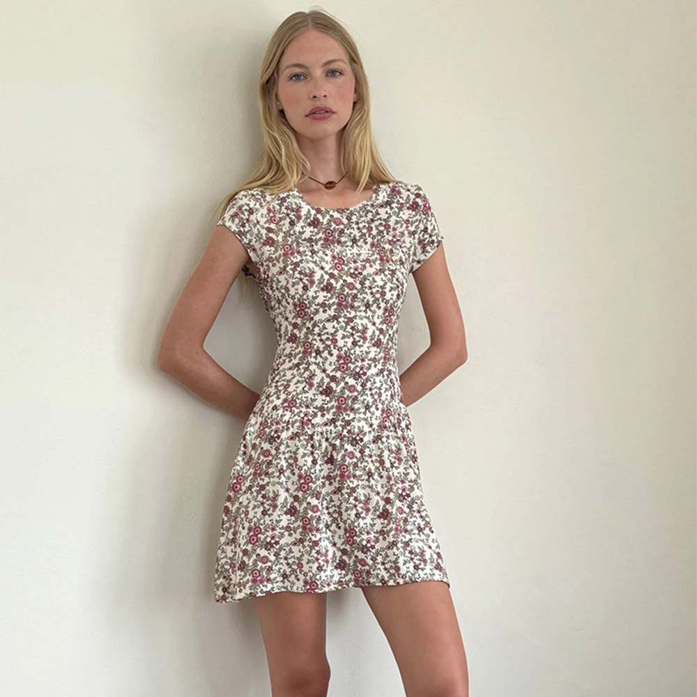 Vintage Floral Printed Dresses Women's Summer Home Nightgowns