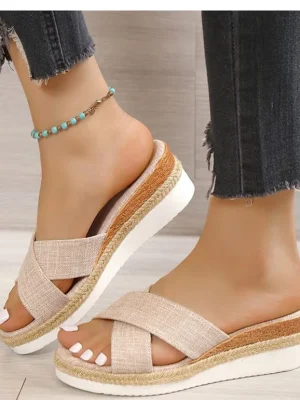 Women Sandals Hemp Wedge Heels Sandalias Mujer Platform Sandals Summer Wedges Shoes