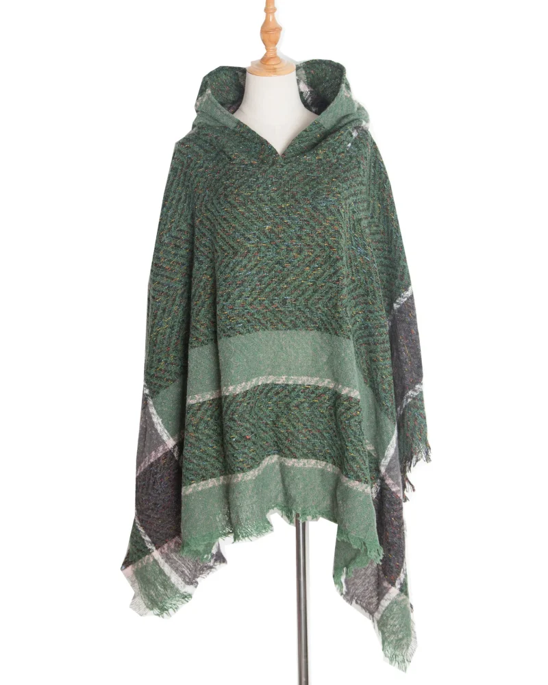 Winter Hooded Ponchos Over Coat For Women Loose Striped Capes - Image 6