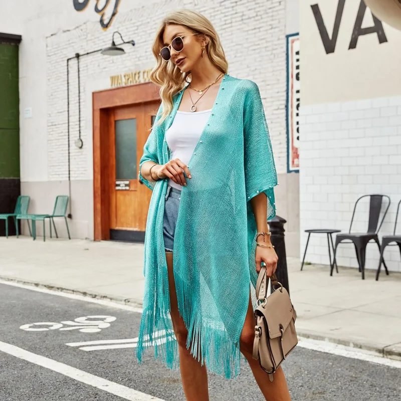 Summer Cardigan Kimono Cape Women 2023 Tassel Hollow Out Knitwear - Image 15