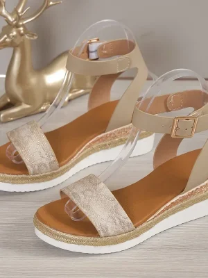 Amkle Strap Wedge Sandals for Women Summer 2024 High Heel Open Toe