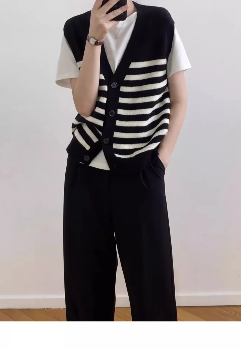 Korean Fashion Preppy Style Sriped Sleeveless Sweater Vest Women - Image 22