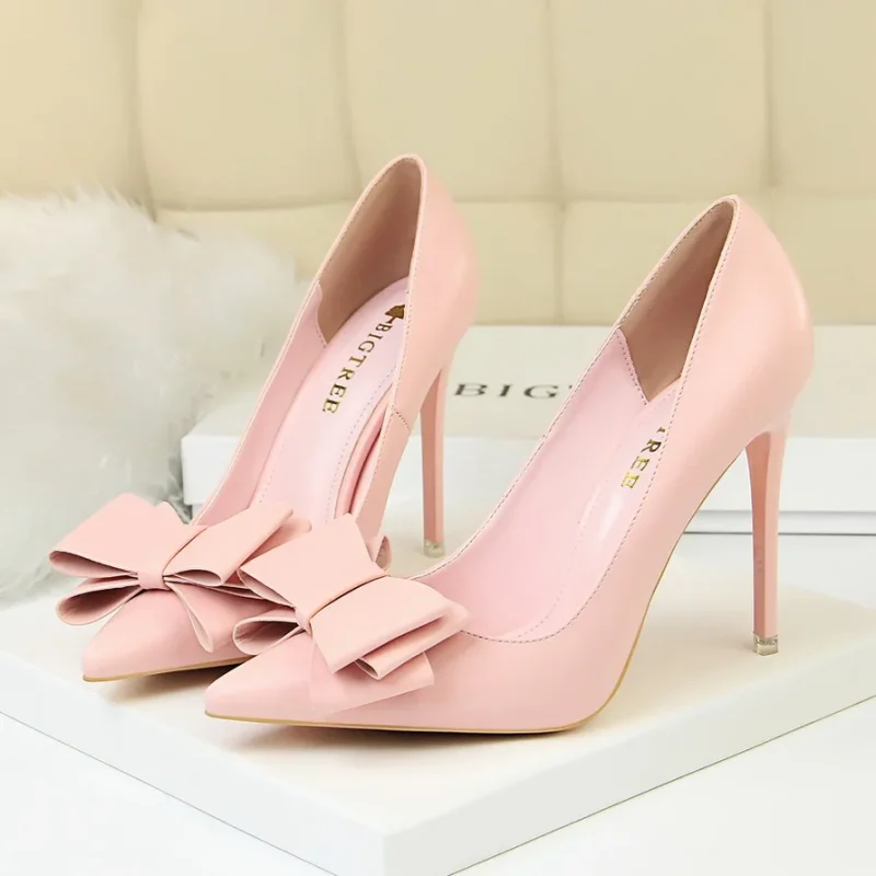 Women Fetish 10.5cm High Heels Blue Yellow Pumps Butterfly Knot - Image 12