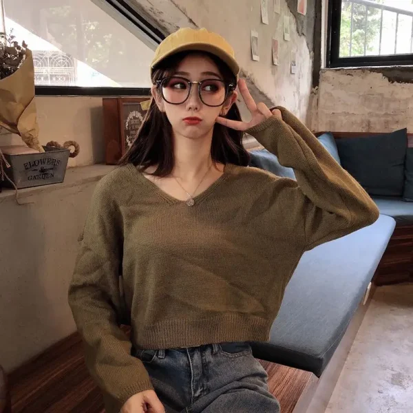 Korean Fashion V-Neck Zipper Sweater Women Spring - Image 17