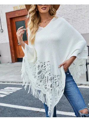 Knit Shawl Sweater Women Fashion Long Pullover Capes Coat Autumn