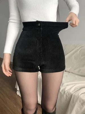 Women Corduroy Shorts Sexy Slim High Waist Female Casual Shorts