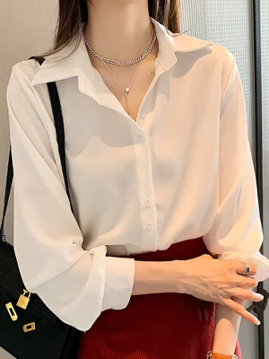 Autumn Casual Chiffon Shirt Women Office Lady Shirts Fashion