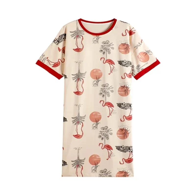 Women's Summer Short Sleeve O Neck Nightgown Plus Size Women's Home - Image 11