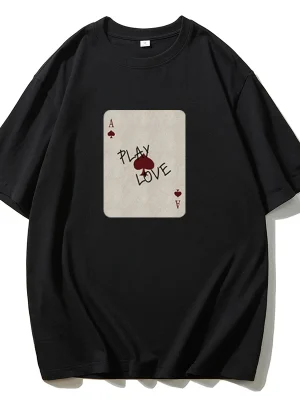 Pure Cotton Women’s T-shirt “play love” Poker Printed T-shirt Women’s