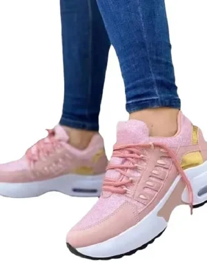 Ladies Sneakers Lace Up Wedge Heel Vulcanized Shoes Thick Sole Air