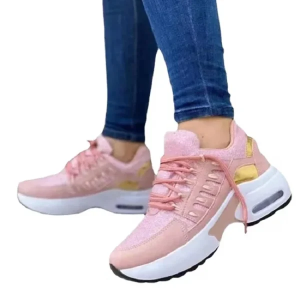 Ladies Sneakers Lace Up Wedge Heel Vulcanized Shoes Thick Sole Air