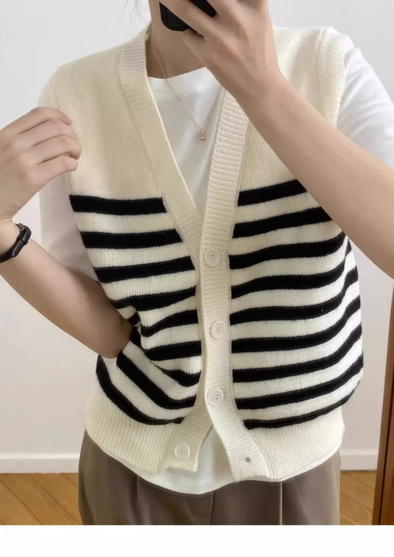 Korean Fashion Preppy Style Sriped Sleeveless Sweater Vest Women - Image 19