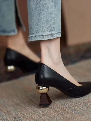 Handmade Leather Women Pumps Sexy Pointed Toe Chic Stylish Office Working