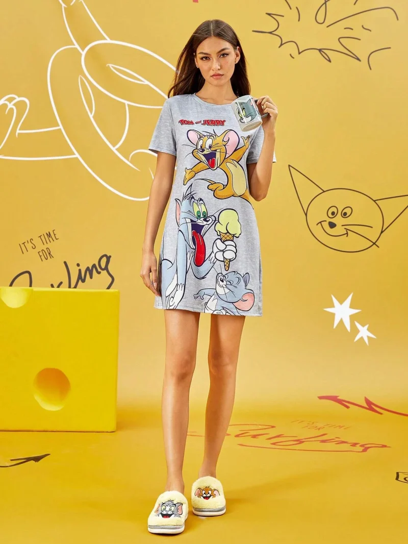 Fashion Cartoon Print Cute Women's Short Sleeved Dress - Image 5