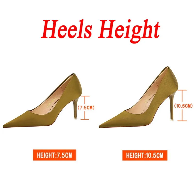 Women 7.5cm 10.5cm High Heels Scarpins Silk Satin Pumps - Image 7