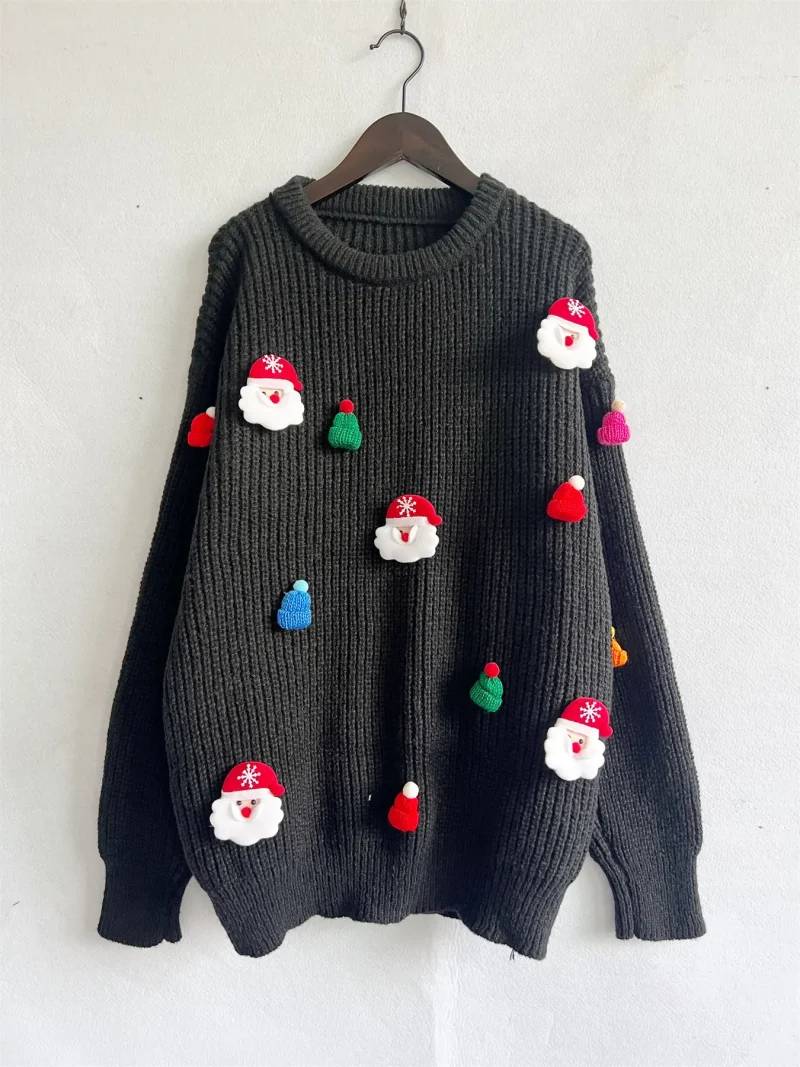 Christmas Sweater For Women Cute Santa Claus 3D Decoration - Image 9