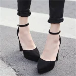 Fashion Women Ankle Strap Sandals Casual Flock Buckle Strap 11cm Thin High Heels - Image 6