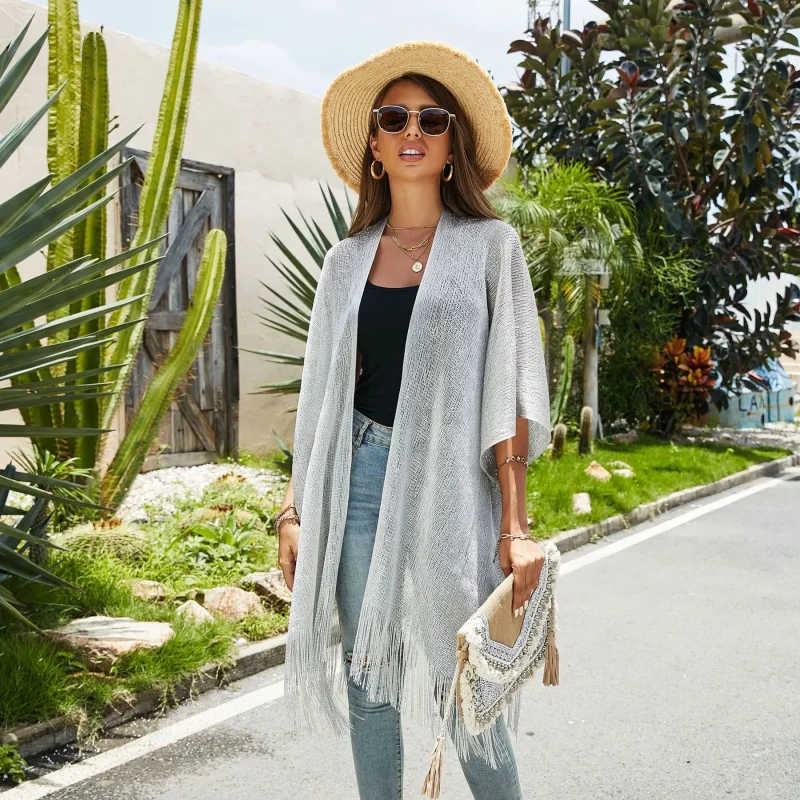 Summer Cardigan Kimono Cape Women 2023 Tassel Hollow Out Knitwear - Image 29
