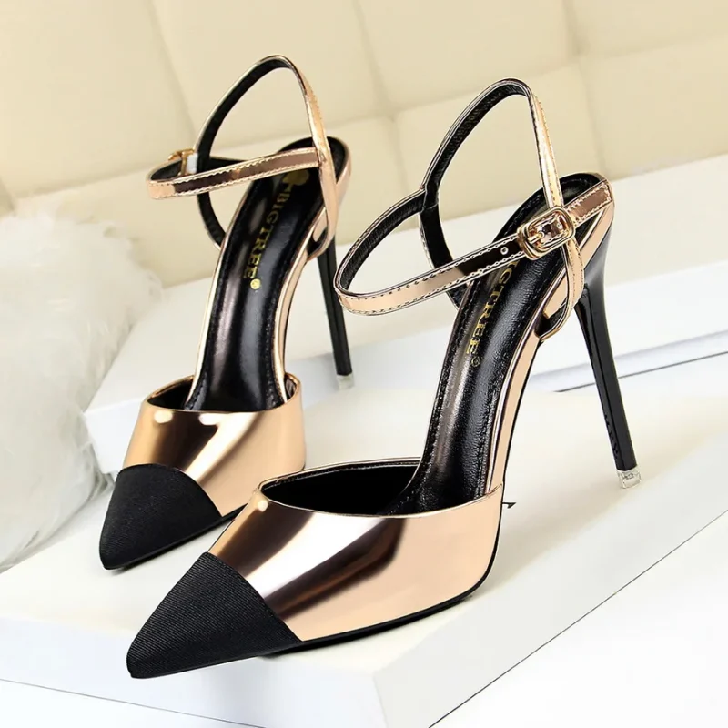 Women 11cm High Heels Sandals Lady Metallic Gray - Image 2