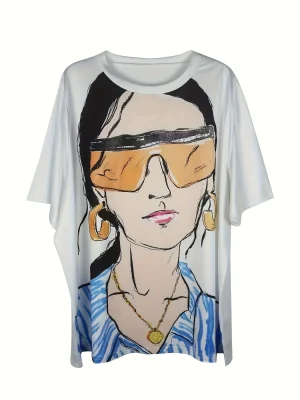 Fashion Girl Printed Summer Women’s Plus Size T-Shirt