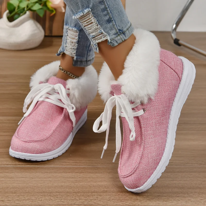 Women Faux Fur Fleece Lined Thermal Flat Snow Shoes Comfortable Lightweight - Image 3