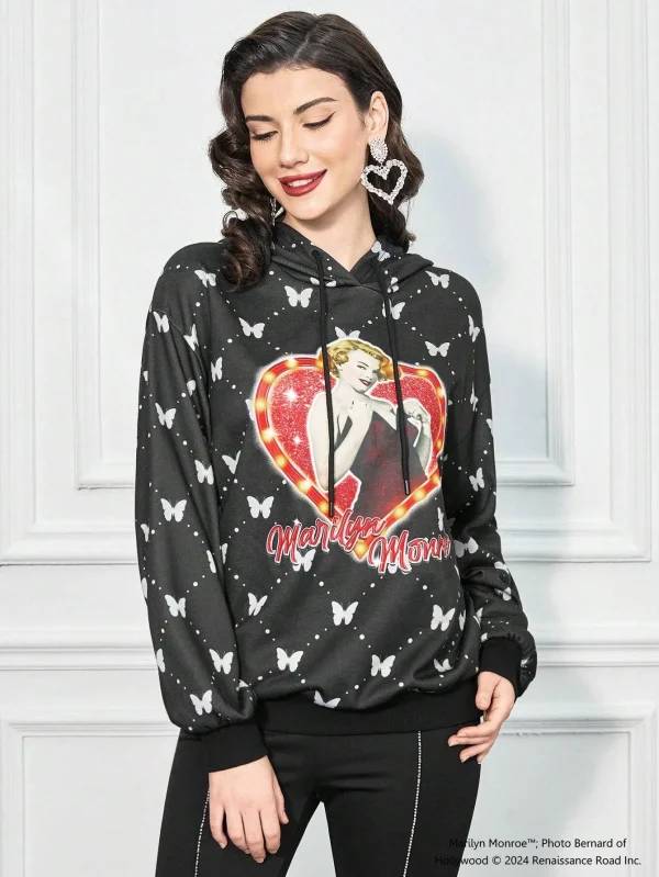 Women's Fashionable Printed Long Sleeved Casual Daily Hoodie Loose