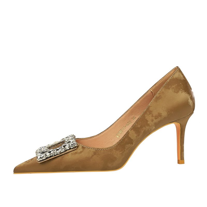 Women 8cm High Heels Hollow Green Pumps Lady Rhinestone Crystal - Image 10